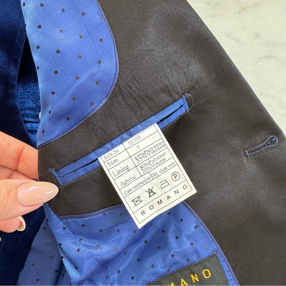3 Piece Tuxedo Set Romano Collection 3Y Velvet Cobalt Blue Vest Blazer Trousers - Picture 4 of 4